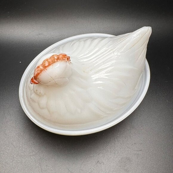 VTG Milk Glass Hen On Nest Dish With Basket Weave Base, candy or trinket dish - Picture 6 of 10
